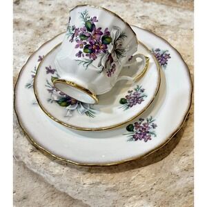 Elizabethan Bone China Teacup Trio Set, Purple Flowers (K.7-4)